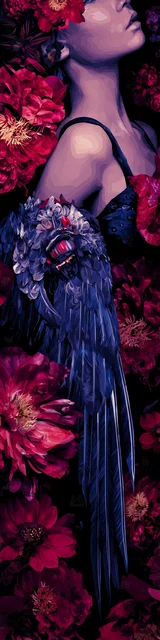 Free angel bookmark featuring an angel with glamorous black wings